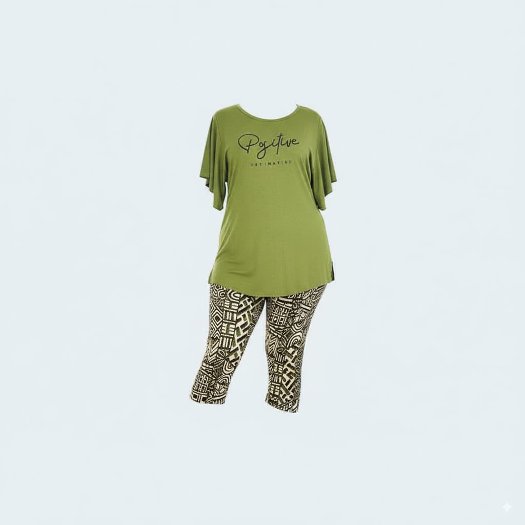 Plus Size Capri Pyjama Set with Unique Wide-Sleeve Design