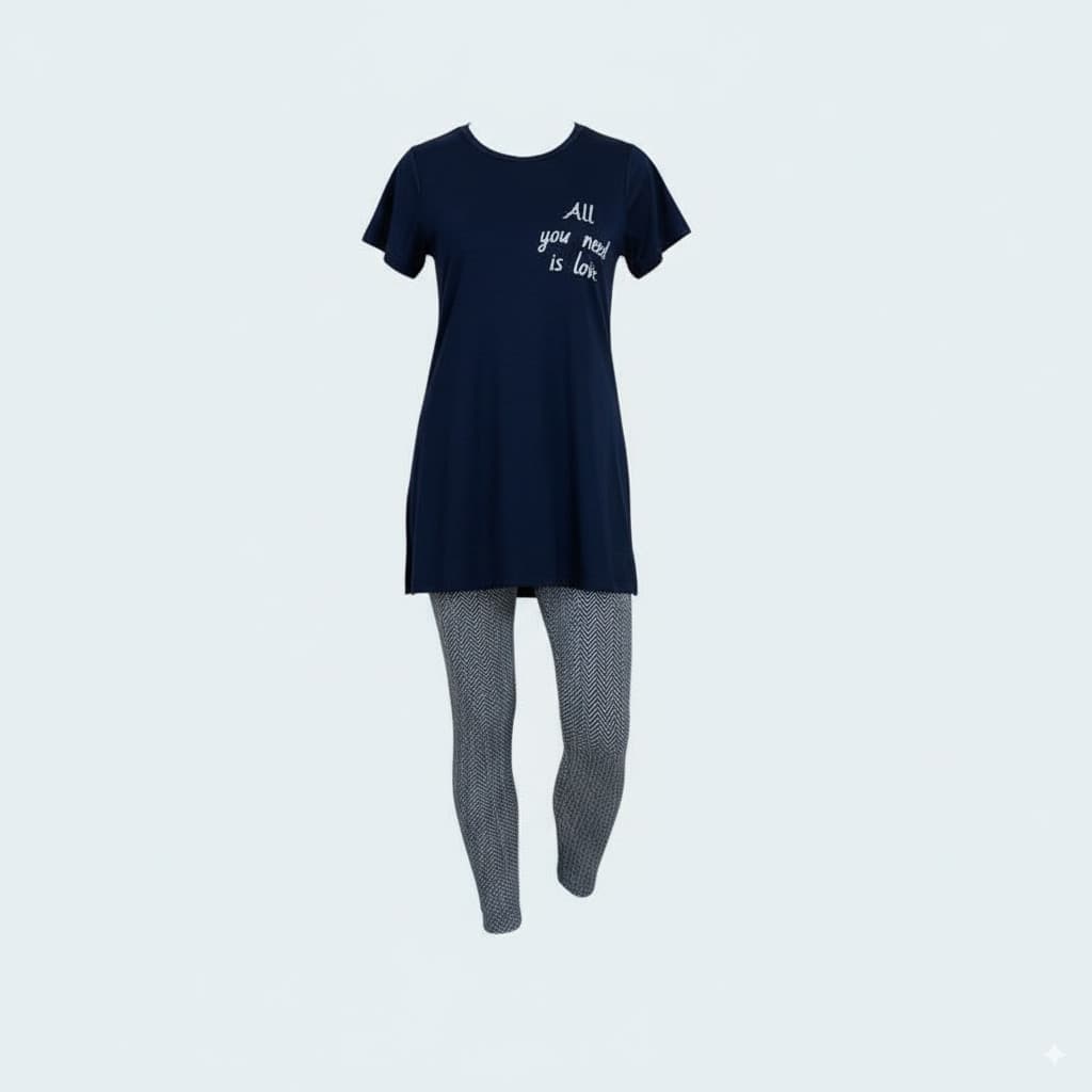 Pajama Set – Leggings with Long Shirt Featuring Side Slit
