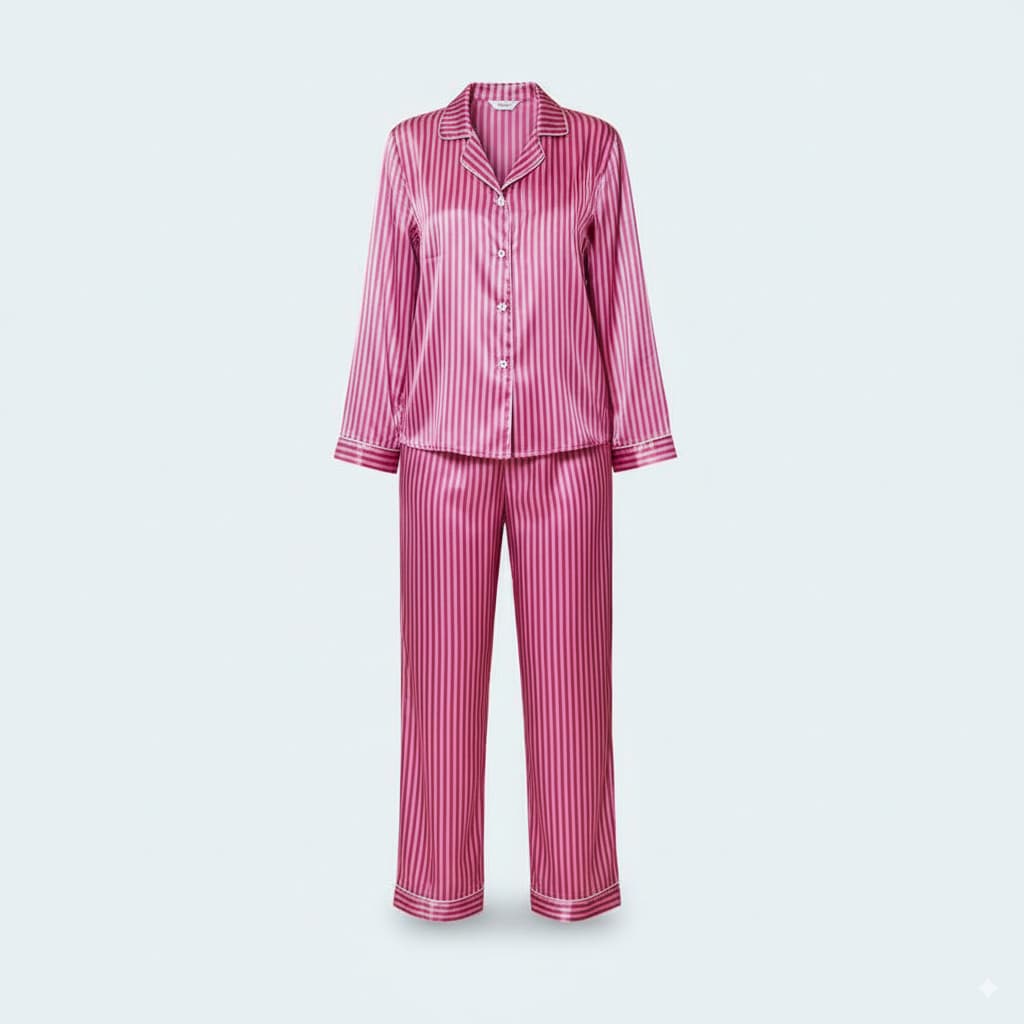 Luxurious Striped Silky Satin Pajama Set – 2 Piece | Pants & Long Sleeve Shirt