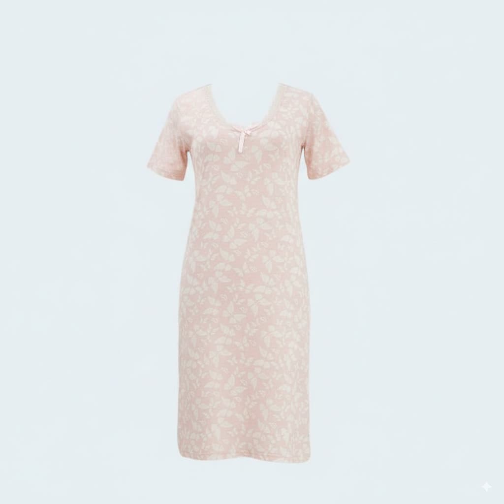 Plus Size Soft Viscose Night Dress with Short Sleeves and Delicate Lace Neckline