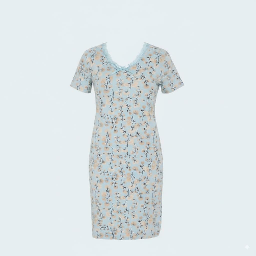 Plus Size Soft Viscose Night Dress with Short Sleeves and Delicate Lace Neckline