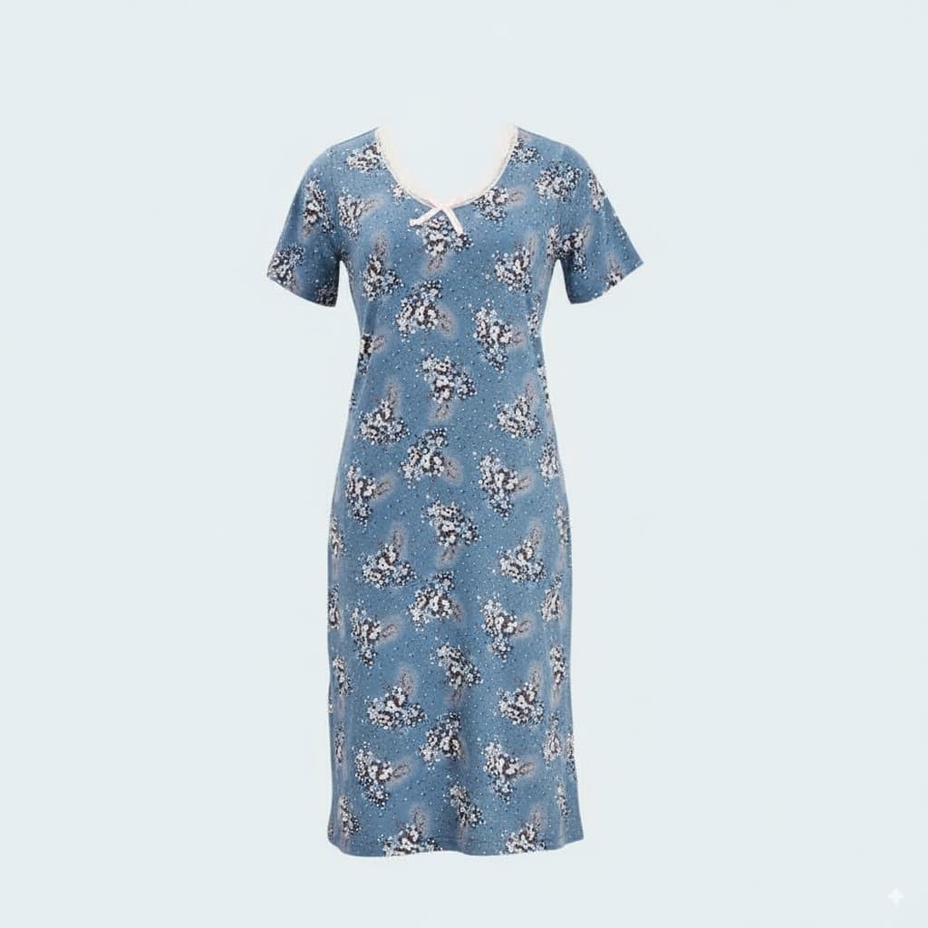 Plus Size Soft Viscose Night Dress with Short Sleeves and Delicate Lace Neckline