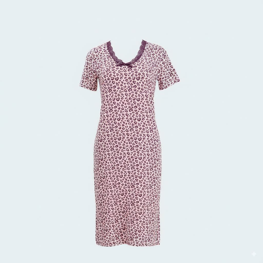 Plus Size Soft Viscose Night Dress with Short Sleeves and Delicate Lace Neckline