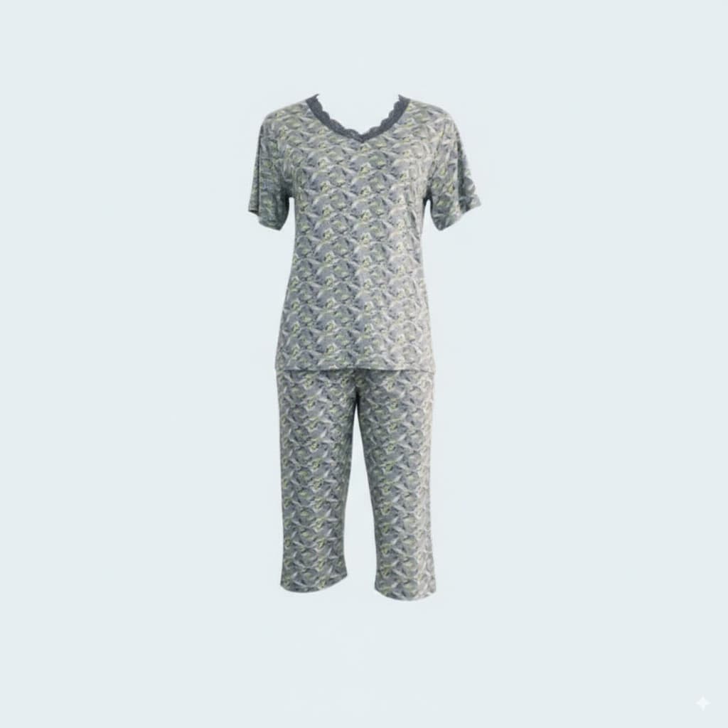 Viscose Pajama Set with Capri Pants and Short-Sleeve Shirt