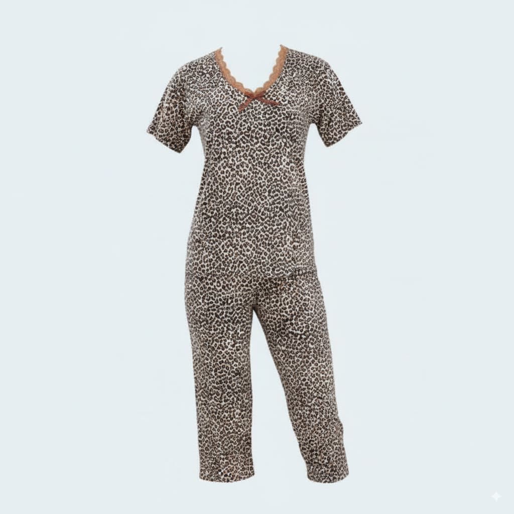 Viscose Pajama Set with Capri Pants and Short-Sleeve Shirt