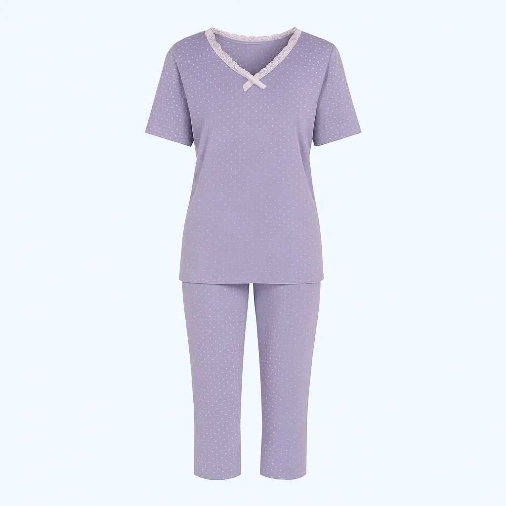 Viscose Pajama Set with Capri Pants and Short-Sleeve Shirt