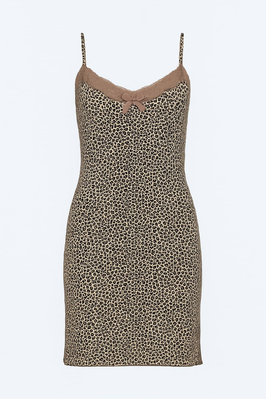 Soft Viscose Night Dress with Thin Straps, Lace Neckline, and Side Slit