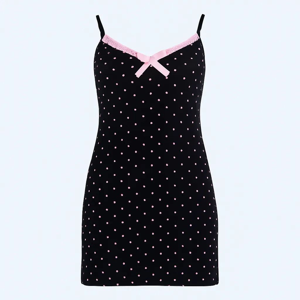 Soft Viscose Night Dress with Thin Straps, Lace Neckline, and Side Slit