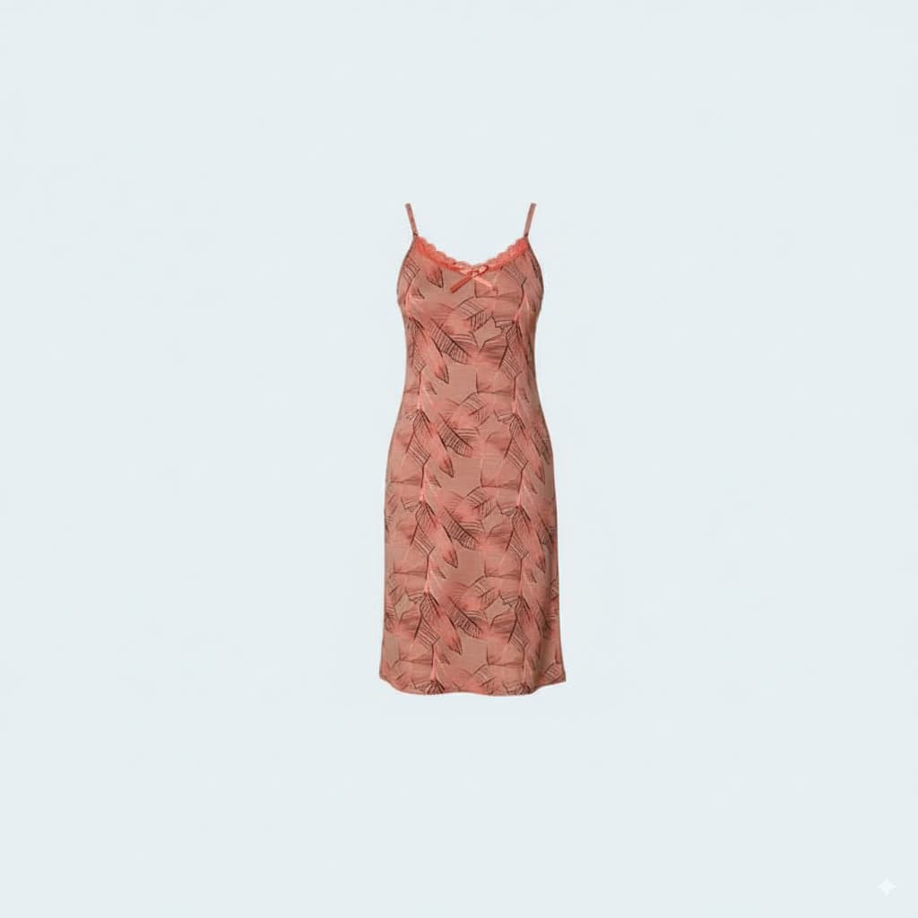 Plus Size Soft Viscose Night Dress with Thin Straps, Lace Neckline, and Side Slit