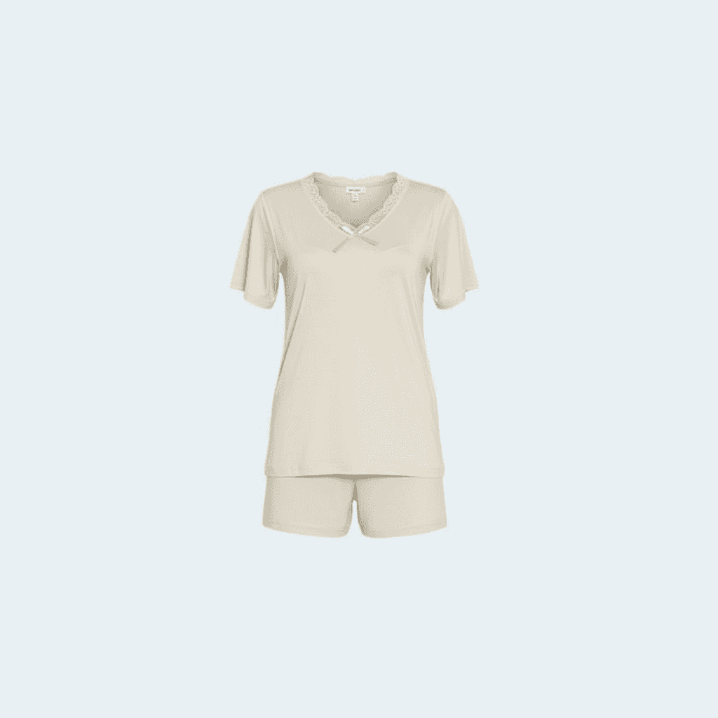 Soft Viscose Pajama Set with Shorts and Shirt Featuring Delicate Lace Details