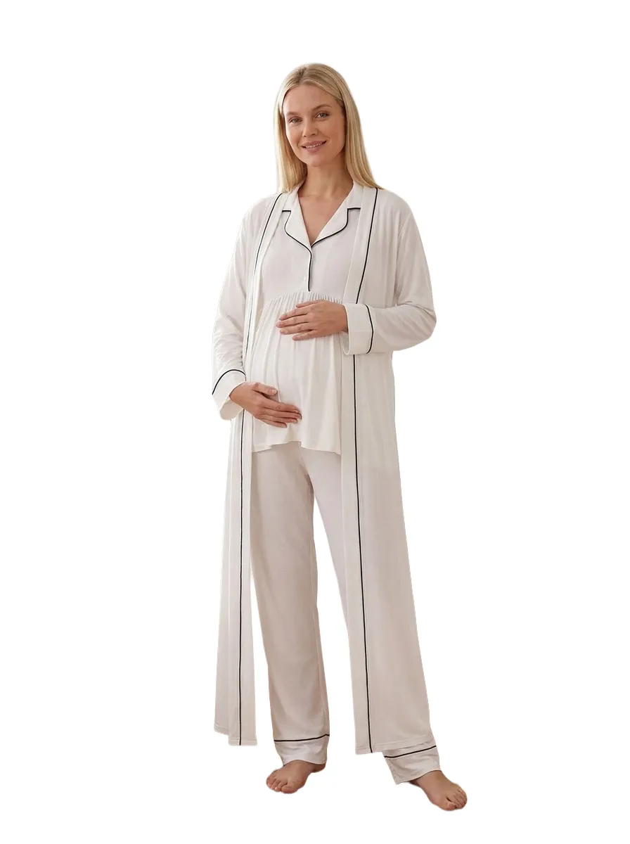 Everyday Comfort 3-Piece Maternity Pajama Set – Long Sleeve & Robe