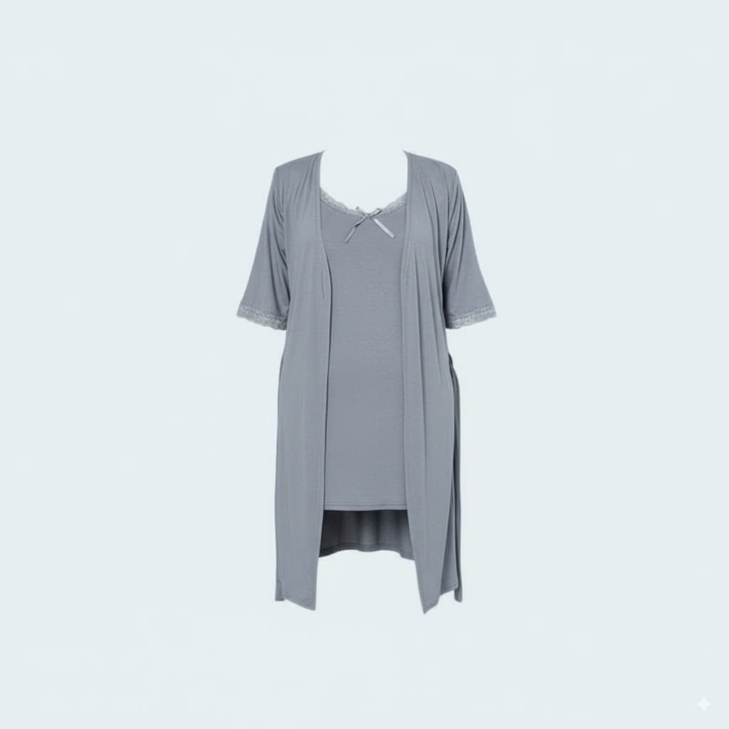 Plus Size Soft Viscose Short Night Dress with Robe and Delicate Lace Details