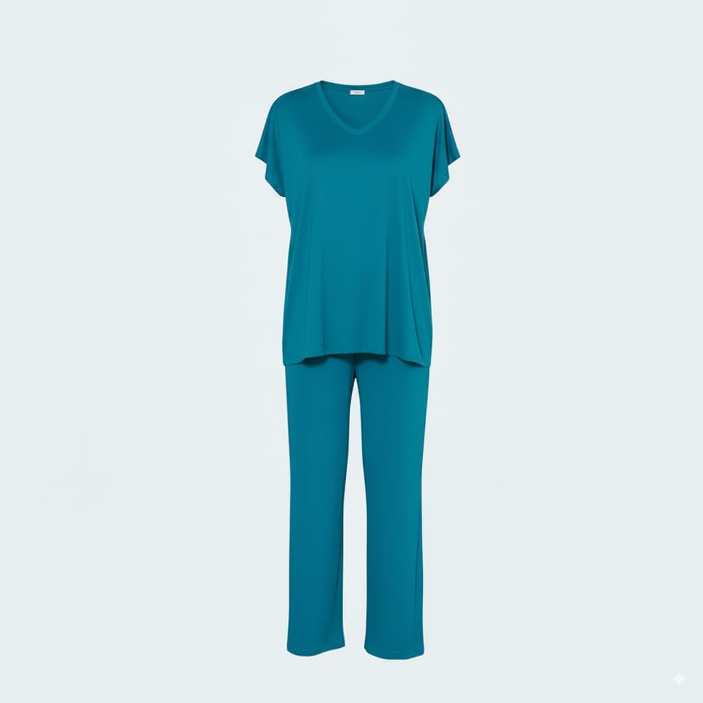 Soft Viscose Pajama Set with Wide-Leg Pants and Short-Sleeve Shirt