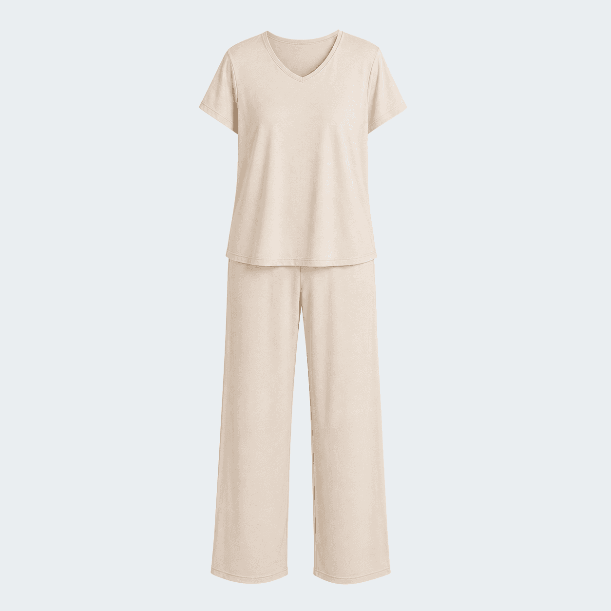 Soft Viscose Plus Size Pajama Set with Wide-Leg Pants and Short-Sleeve Shirt