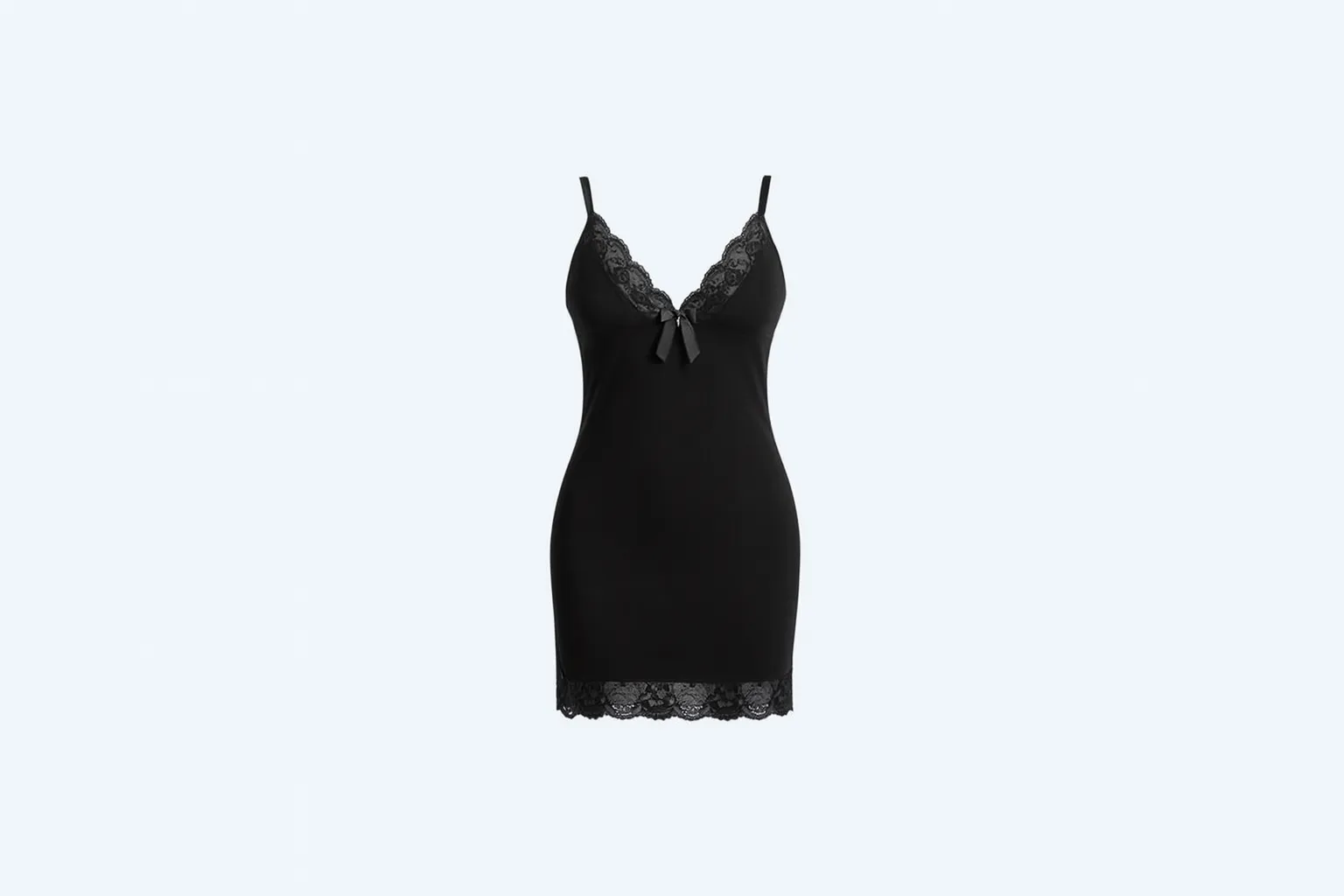 Elegant Black Lingerie & Homewear Dress – Soft Fabric with Lace Touches