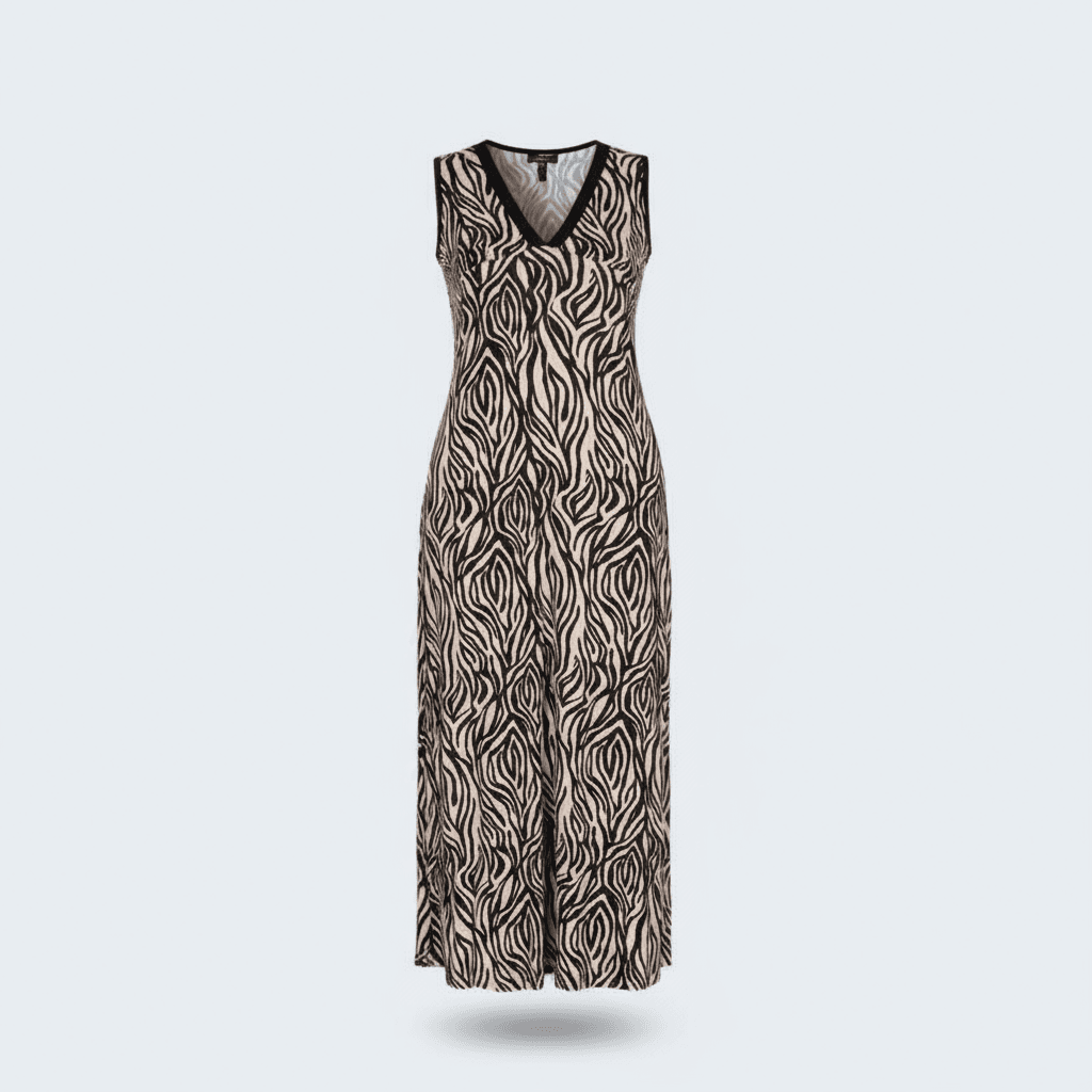 Maxi Plus Size Homewear Dress with Zebra Print and Delicate Side Slit