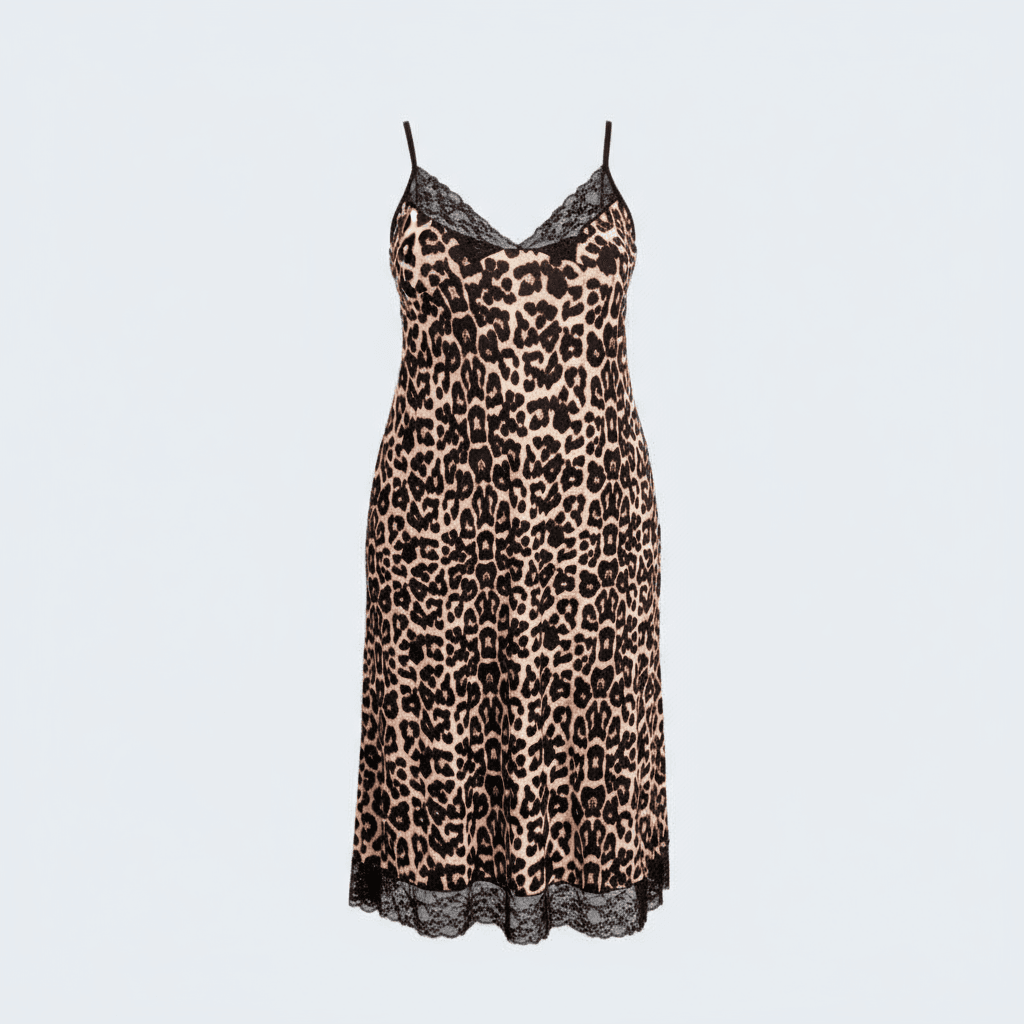 Plus Size Tiger Print Homewear Dress with Soft Lace Details