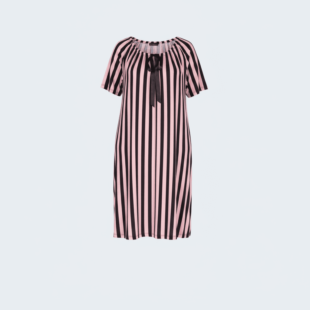 Plus Size Striped Homewear Dress with Unique Neckline