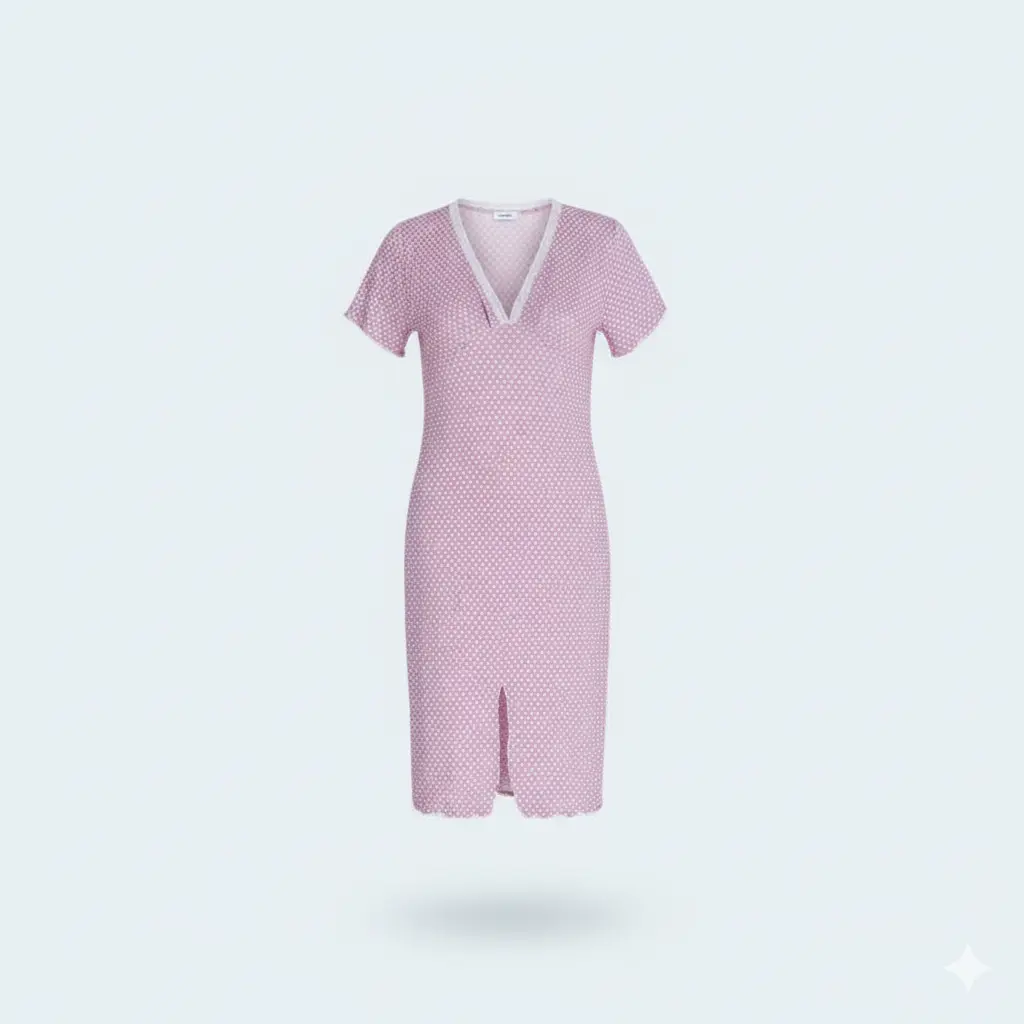 Soft & Breathable Homewear Dress – Short Sleeves & Side Opening
