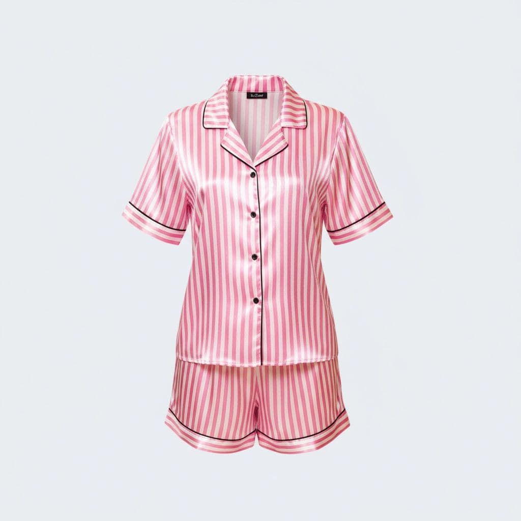 Luxurious Striped Silky Satin Pajama Set – 2 Piece | Shorts & Half Sleeve Shirt
