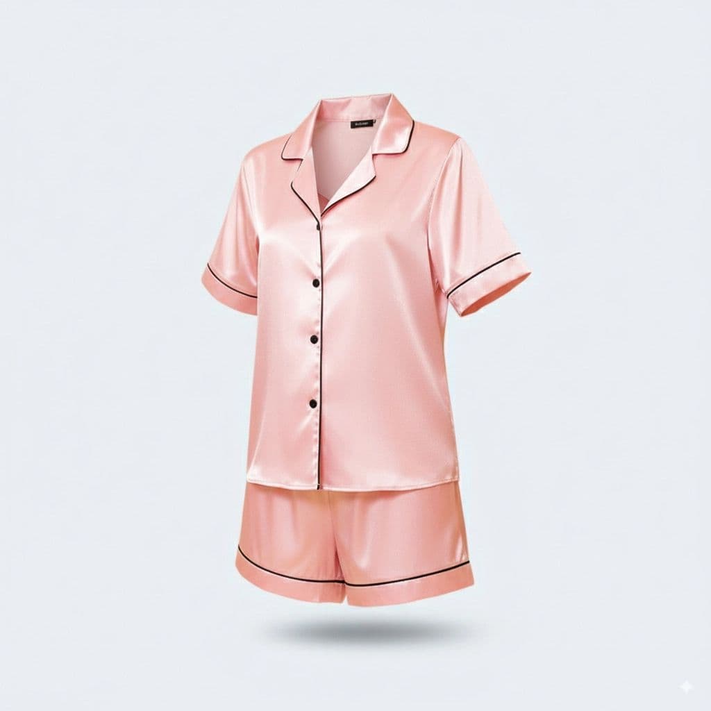 Luxurious Silky Satin 2-Piece Pajama Set – Short Bottom & Half Sleeve Shirt