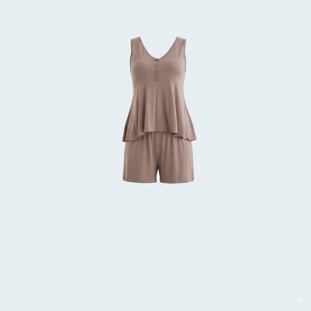 Soft Viscose Pajama Set with Shorts and Flowy Top with Elegant Button Details