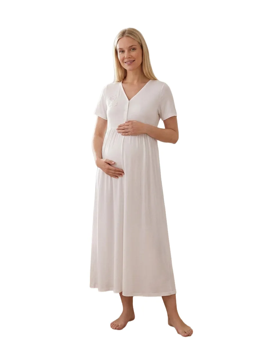 Women’s Maternity Sleepwear Set – Short-Sleeve Dress with Robe