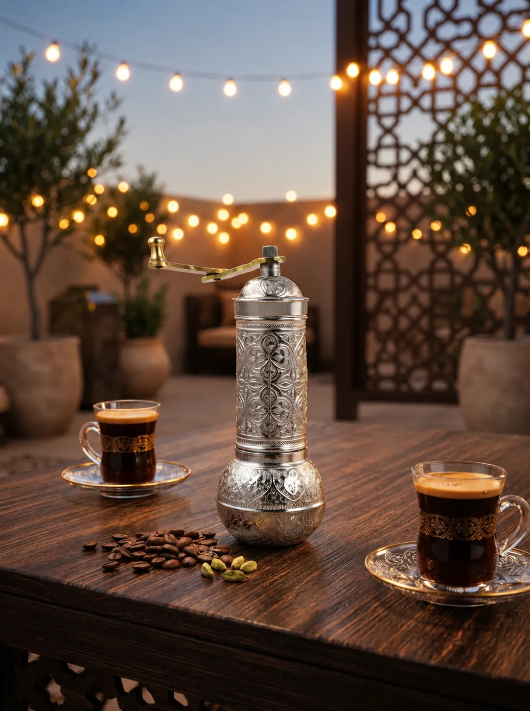 Handmade Ottoman Manual Coffee Grinder | Silver-Colored Copper with Traditional Patterns | Made in Turkey