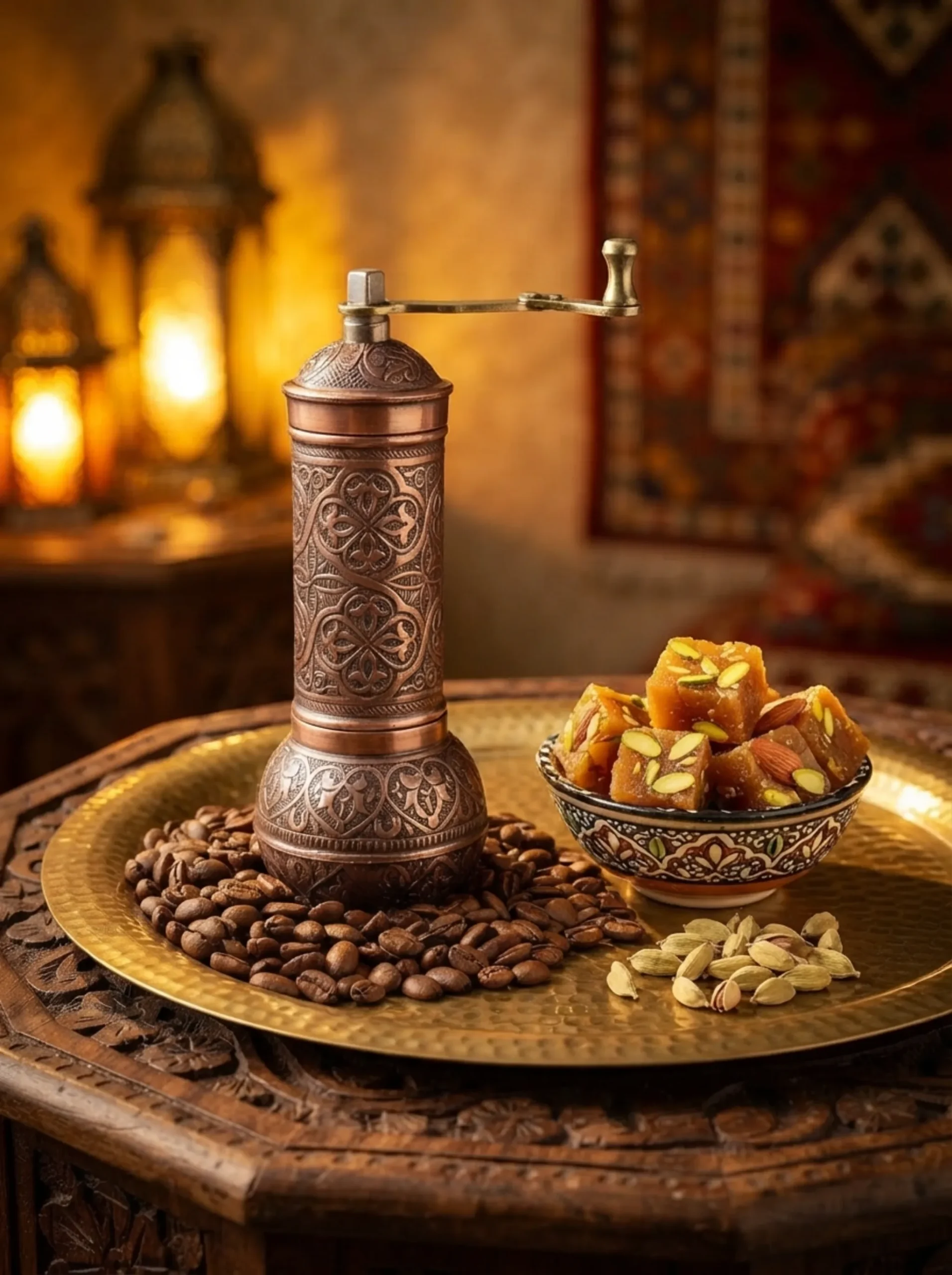 Handmade Ottoman Manual Coffee Mixer | Red Brass with Traditional Patterns | Made in Turkey