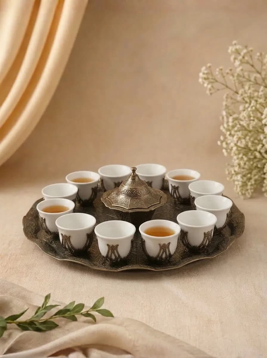 Acar Luxury Arabian Coffee Set for 12 with Tray & Dates Pot