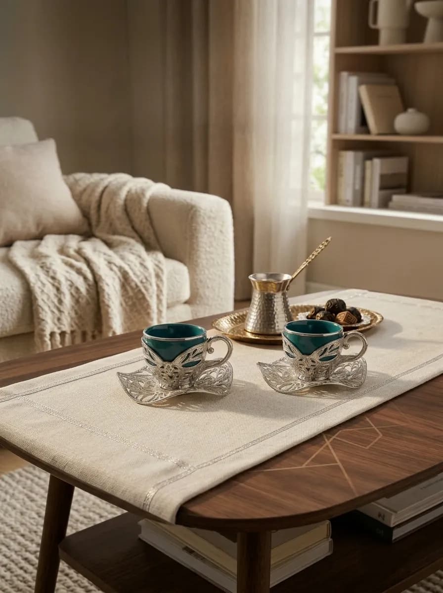ACAR Turkish Coffee Set for 2 | Green Glass Cups, Silver Holders & Saucers | Ottoman Style | Made in Turkey