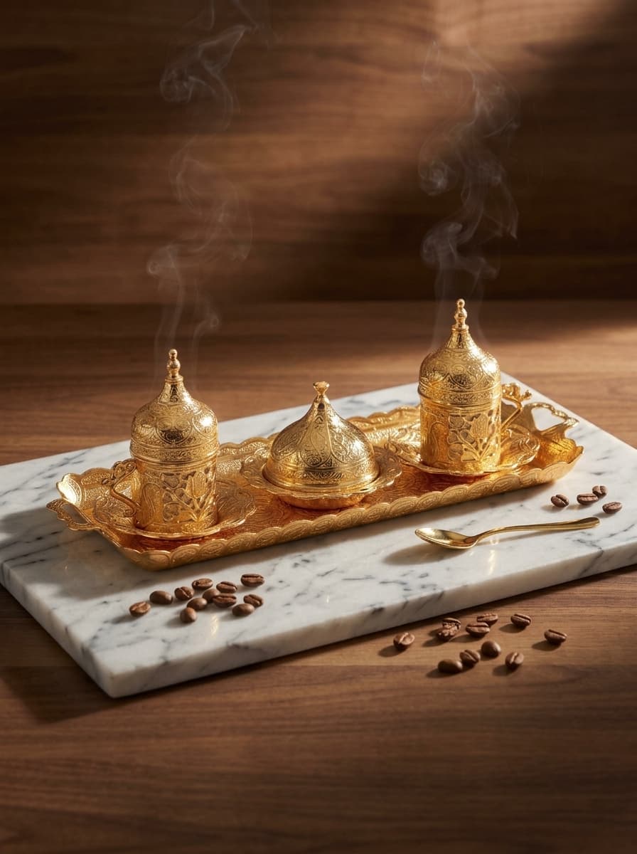 Gold Porcelain Coffee Set for 2 – 11-Piece Turkish Set