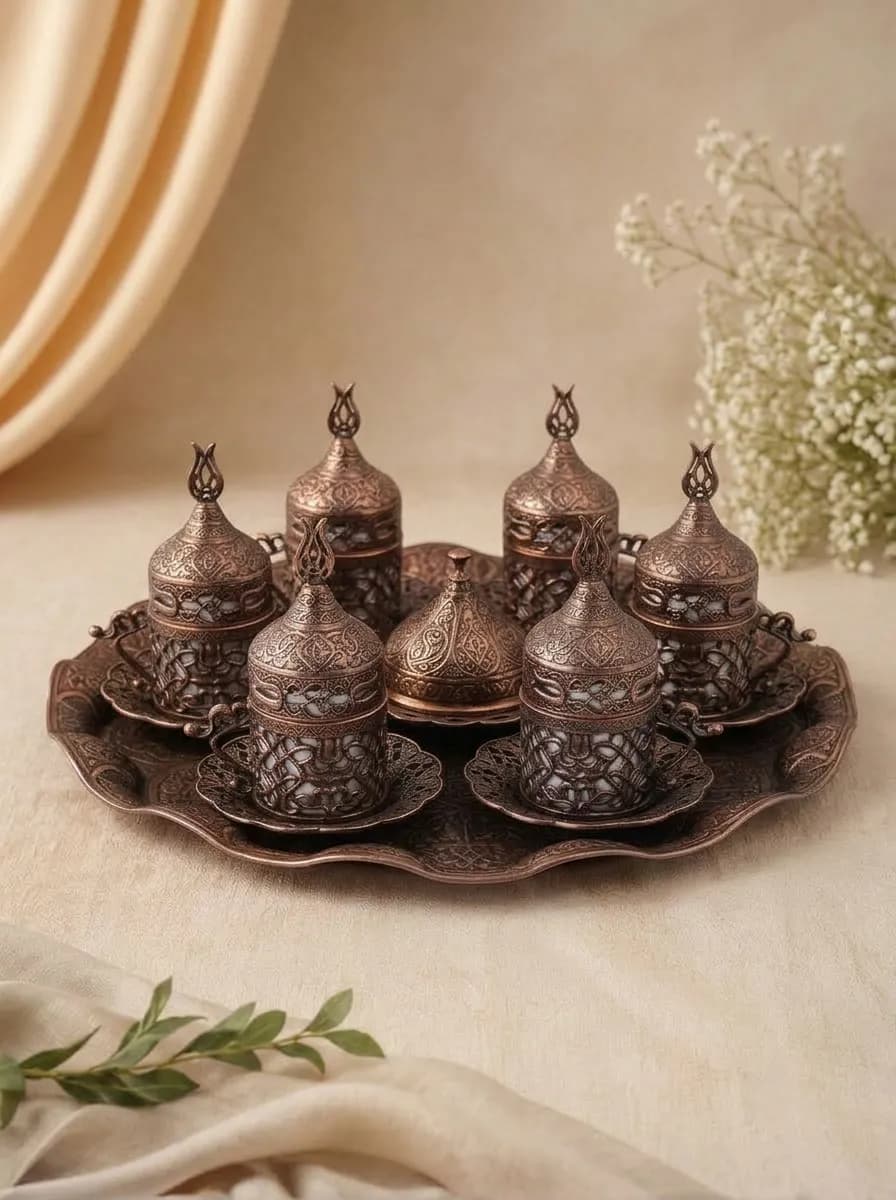 Acar Turkish Coffee Set for 6 – 27-Piece Ottoman Serving Set