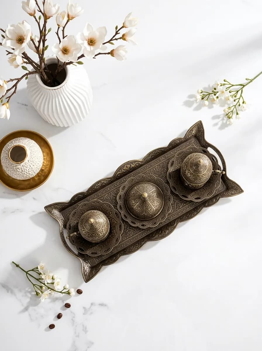 Bronze Turkish Coffee Set for 2 – 11-Piece Serving Set