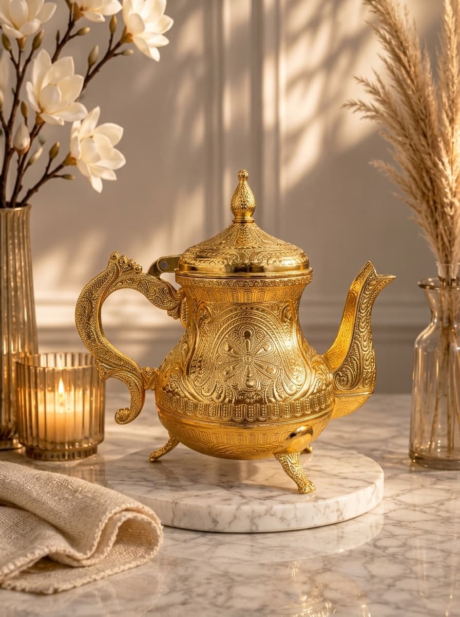 Elegant Ottoman Turkish Copper Teapot | 0.85L | Ornate Design | Made in Turkey
