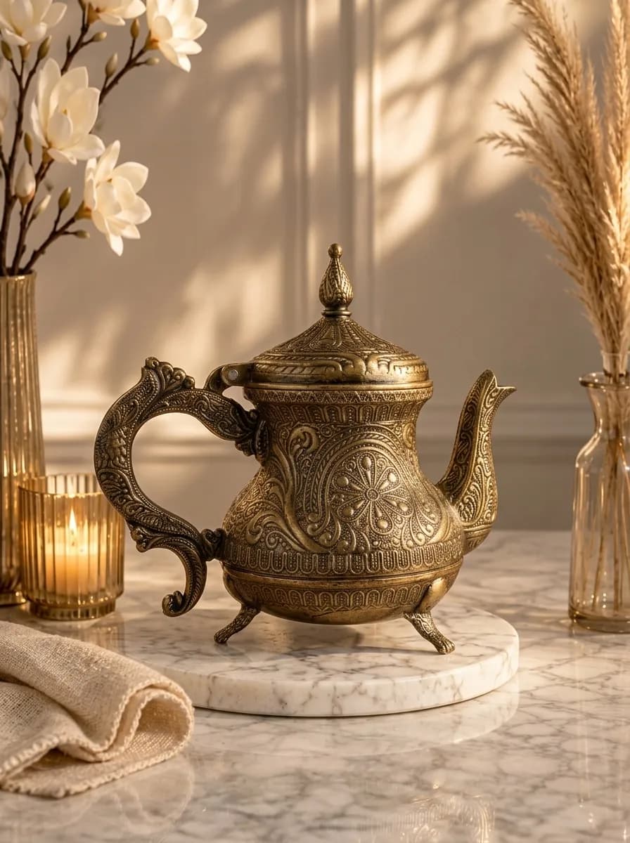 Acar Ottoman Teapot 0.85L | Engraved Bronze Zamac Tea & Coffee Pot | Made in Türkiye