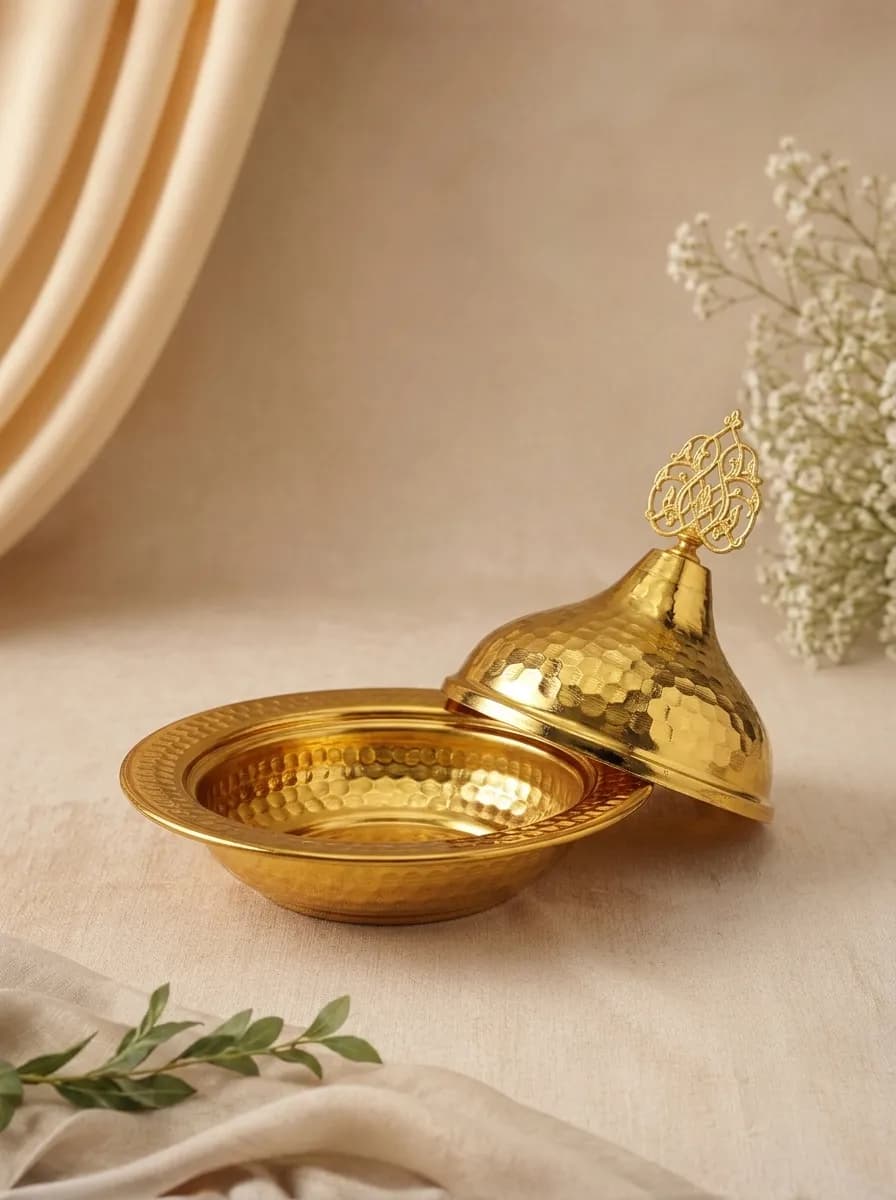 Handmade Copper Serving Pot with Lid | Gold Turkish Serving Bowl for Rice, Dates, Sweets & Nuts | Made in Turkey