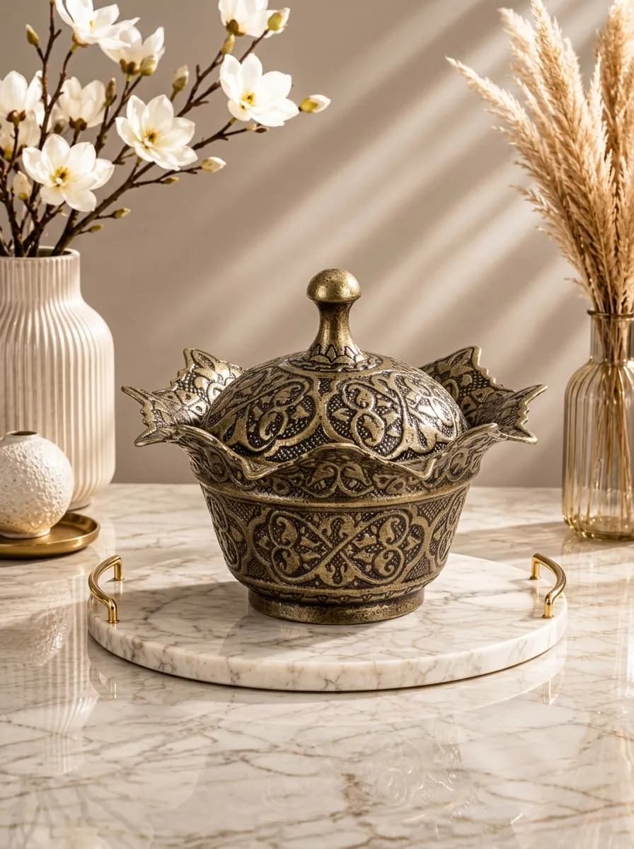 Luxury Turkish Copper Sugar Pot | Ottoman-Style Bronze Sugar Bowl with Lid | Made in Turkey