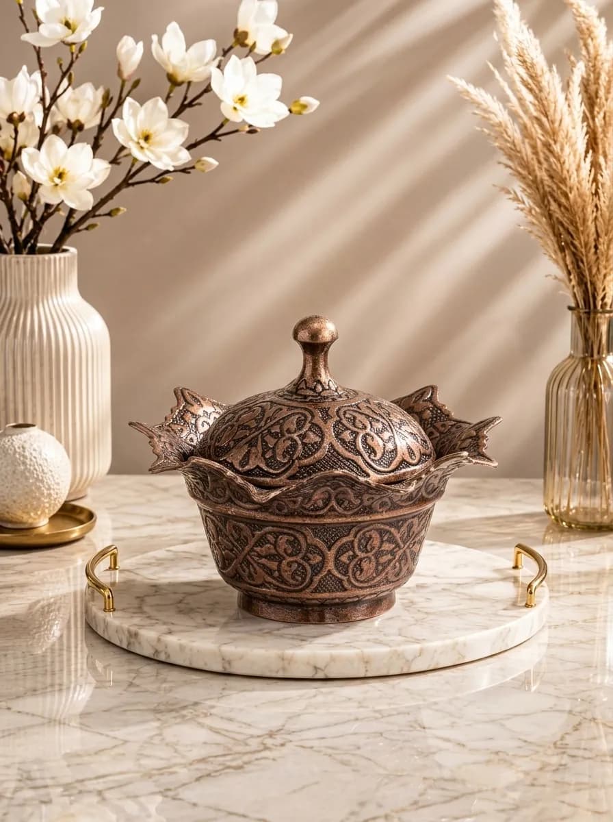 Luxury Turkish Copper Sugar Pot | Ottoman-Style Sugar Bowl with Lid | Made in Turkey