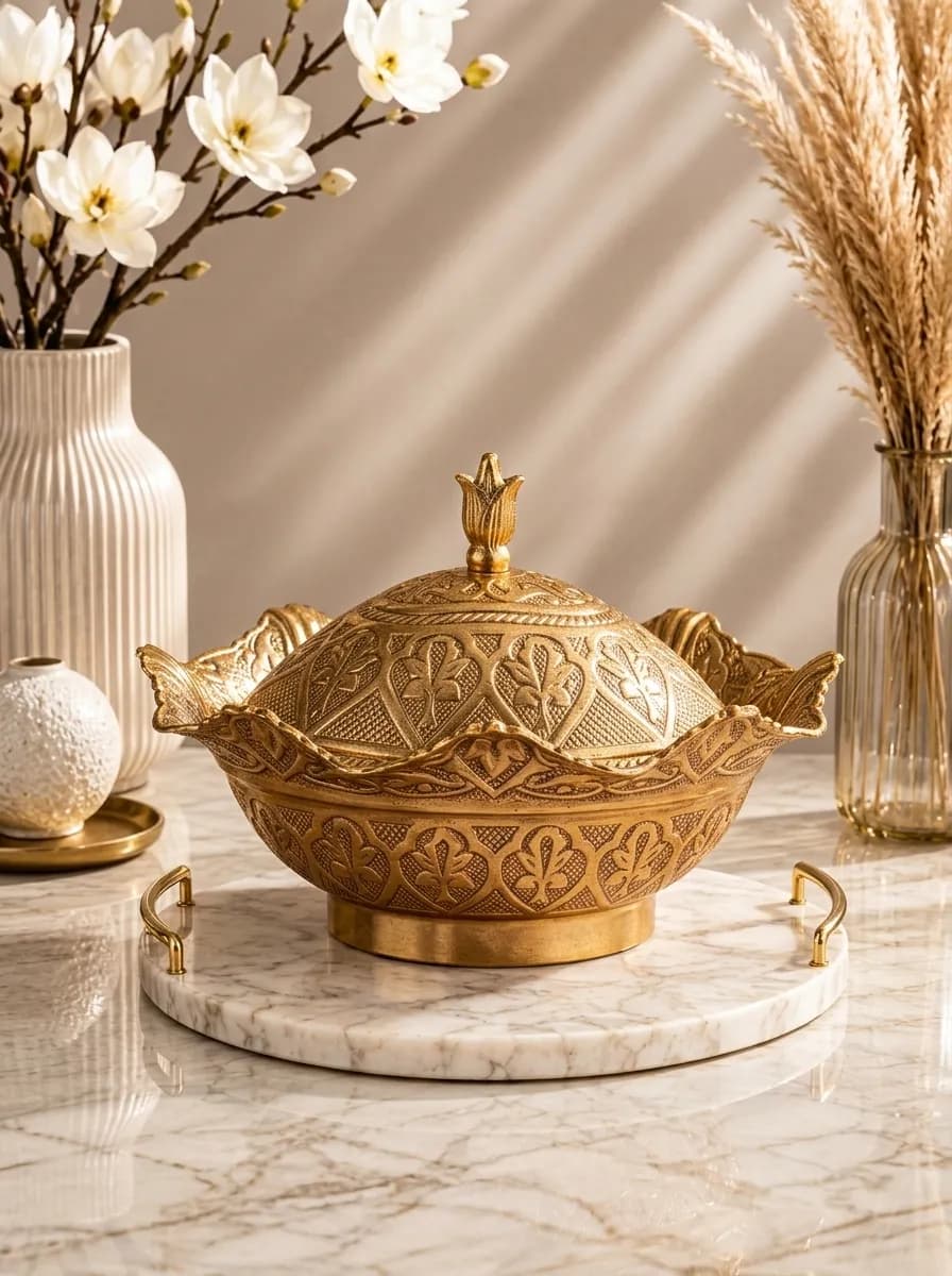 Luxury Turkish Copper Sugar Pot | Ottoman-Style Gold Sugar Bowl with Lid | Made in Turkey